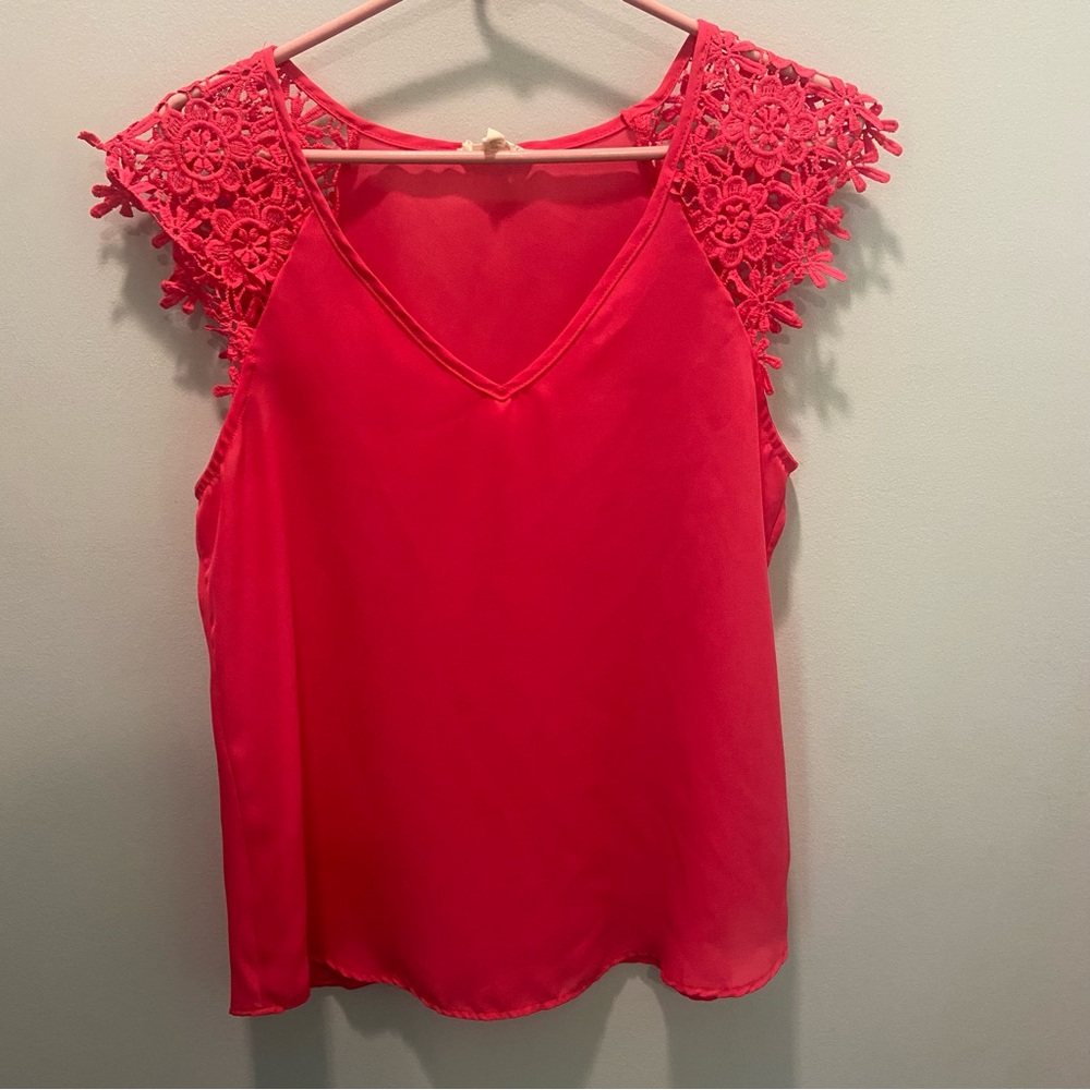 Jella Couture Red Lace Shoulder Blouse